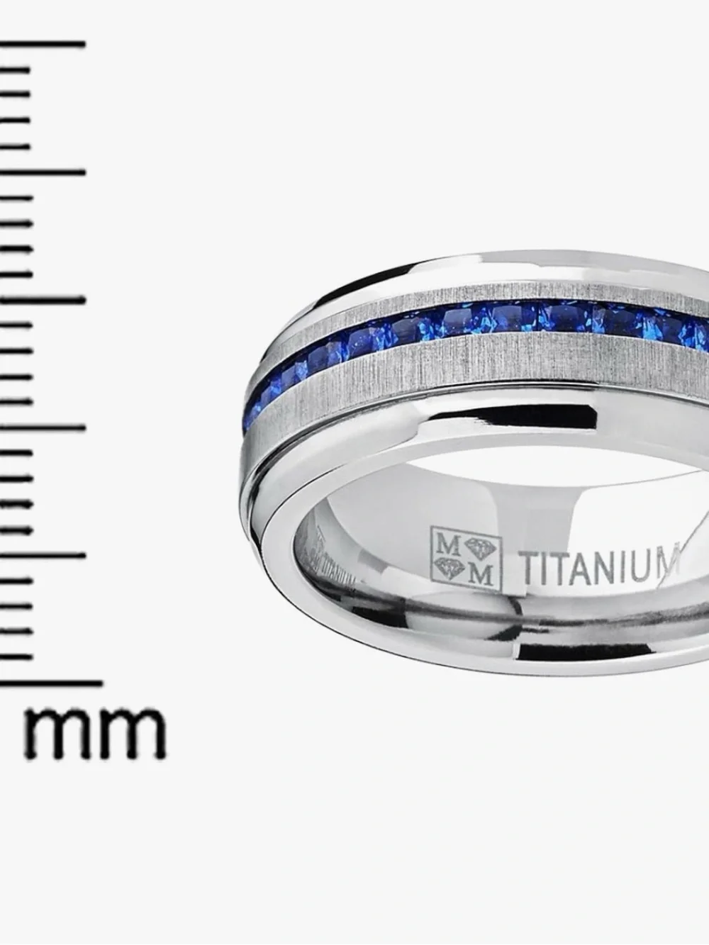 NWT-Men's 2.4Ct Eternity Princess Titanium Wedding Band Simulated Sapphire Blue